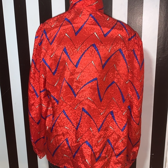 Vintage Red White and Blue High Neck Blouse Patriotic Retro Secretary Size Med - Picture 6 of 17